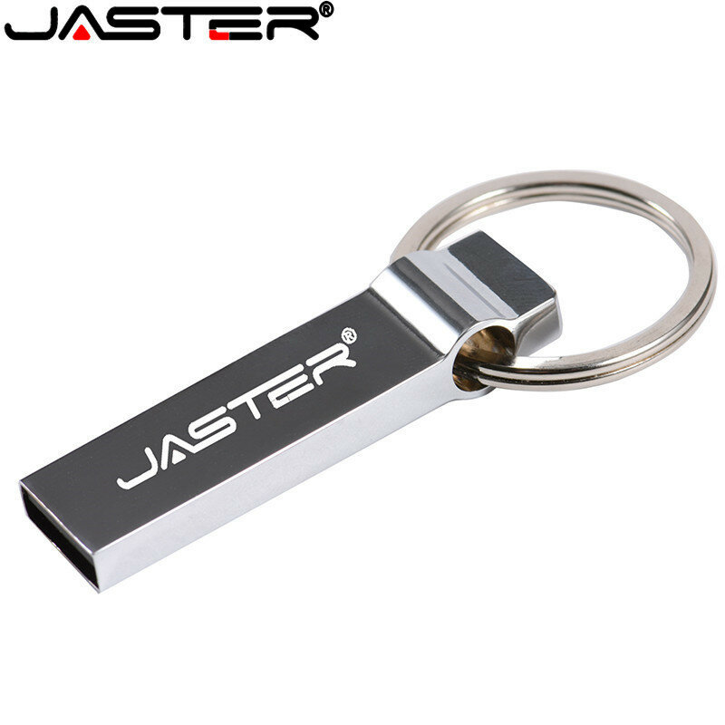 JASTER USB Flash Drive 64GB 32GB Logam Pen Drive Stainless Steel Memory Stick USB 8GB 16GB 4GB USB 2.0 Flashdisk dengan Gantungan Kunci