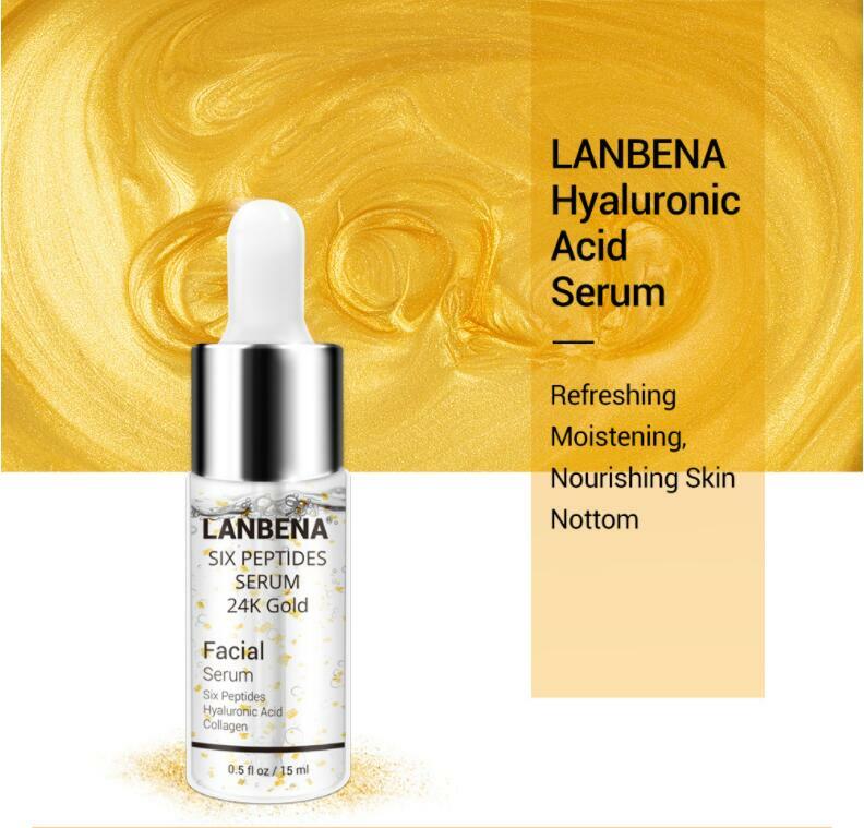 LANBENA-suero de seis péptidos de oro de 24K, crema facial antienvejecimiento, levantamiento de arrugas, reafirmante, blanqueador, tratamiento hidratante para el acné, cuidado de la piel