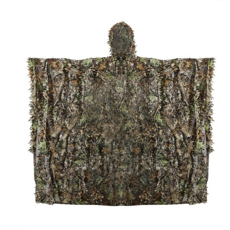 Roupa de ghillie de camuflagem com folhas 3d, poncho para caça ao ar livre, capa de ghillie em forma de selva, roupa de sniper para caça e tiro
