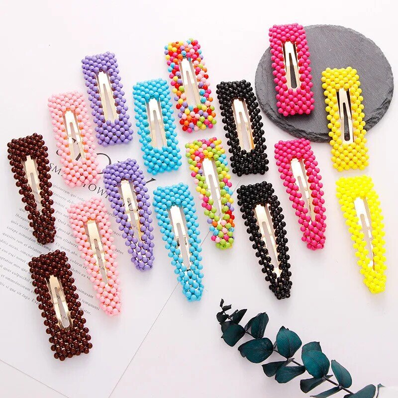 1 Pcs Full Beads Snap Hair Clips Solid Color Waterdrop Rectangle Women Girls Hairpins Headwear Hair Styling Tool 7.5/9cm