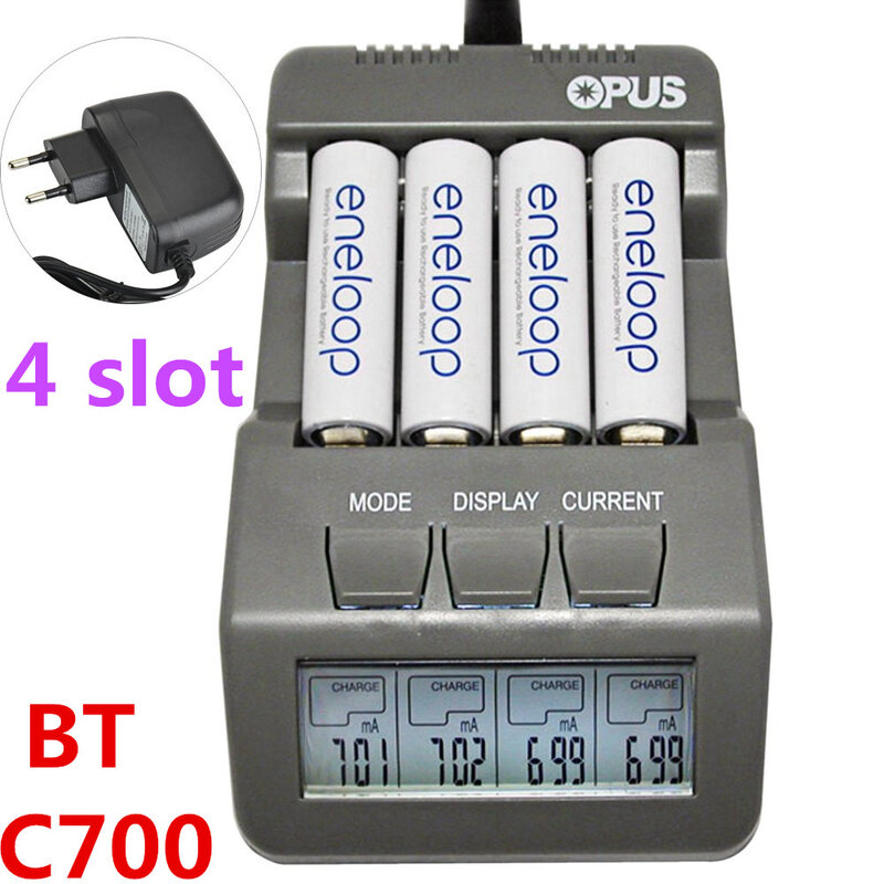 BT C700 Comprar 4 Ranuras Opus NiCd NiMh LCD cyfrowy inteligentny AA AAA ładowarka adapter. UU. de LA
