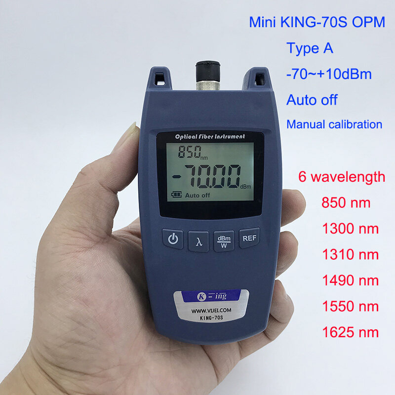 Ftth mini medidor de potência óptica King-70S tipo a opm fibra óptica cabo tester-70dbm connector + 10dbm sc/fc conector de interface universal