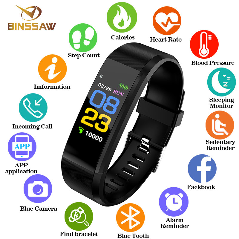 Inteligentny zegarek mężczyźni lub kobiety inteligentny zegarek sport tracker fitness krokomierz z pomiarem akcji serca ciśnienie krwi zegarki LED inteligentny zegarek BINSSAW