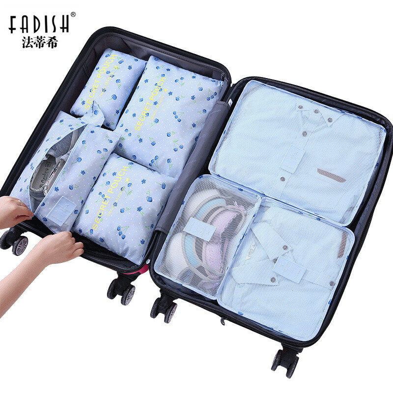 6 Pcs/set Fashion Double Zipper Tahan Air Polyester Bagasi Pria dan Wanita Perjalanan Tas Packing Kubus
