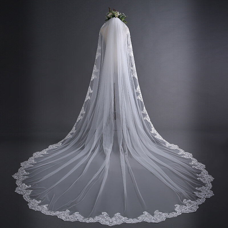 Fairy Ivory 300CM One Layer Lace Edge Wedding Veils With Comb Wedding Accessories For Wedding Bridal Veils
