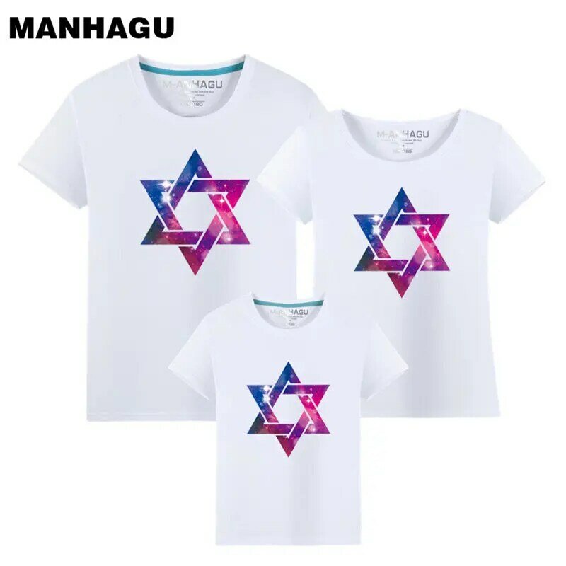 Summer Family Matching Outfits Short-sleeved Five-pointed star matching family clothes T-shirt Family Look mother father baby