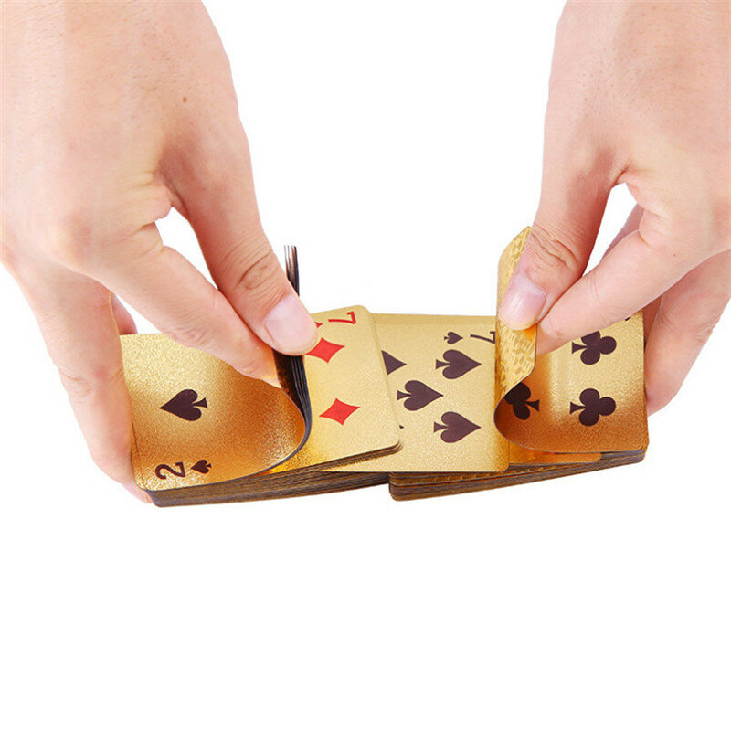 Juego de cartas de póker de lámina dorada, juego de mesa de plástico PVC impermeable, Color negro, 54 unids/paquete