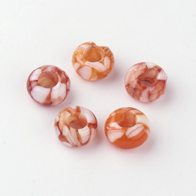 Manik-manik Resin dengan Air Tawar Shell Rondelle Lubang Besar Beads Campuran Warna 14X8 Mm, Lubang: 5 ~ 6 Mm