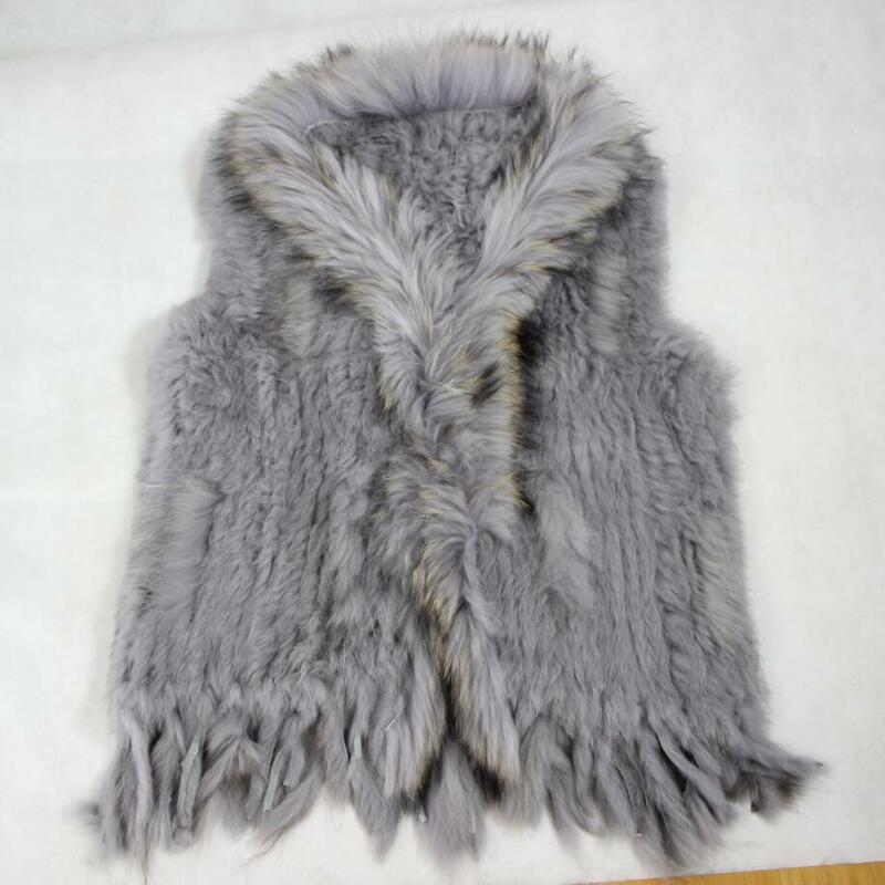 Harppihop-本物のウサギの毛皮で編まれた女性用ベスト,アライグマの毛皮の襟付きのベスト/ジャケット,無料配達