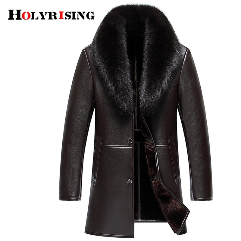 Holyrising-Chaqueta de Cuero Para Hombre, abrigo grueso informal, Sudaderas marrones y negras, chaquetas cálidas, 18590-5