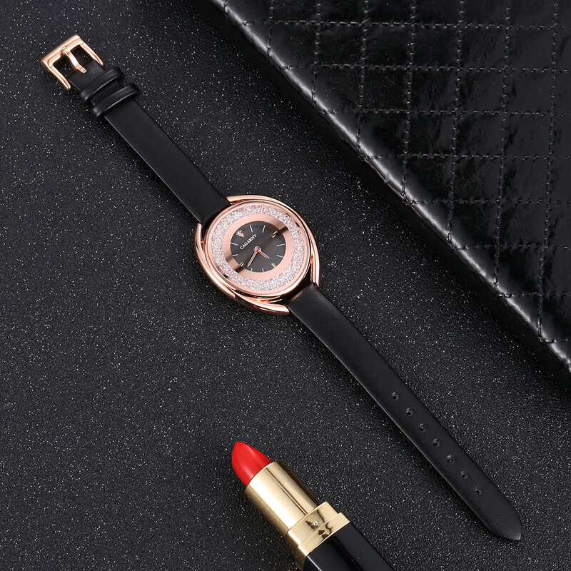 Reloj de cuarzo con diamantes brillantes para mujer, relojes minimalistas de oro rosa para mujer, reloj de pulsera de cuero Vogue, regalo para mujer