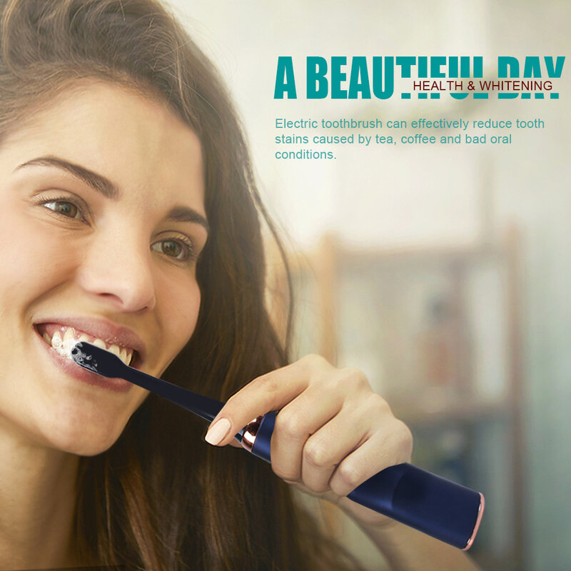 Kowery-cepillo de dientes eléctrico impermeable IPX7, 5 modos, 3 intensidades, golpes 50.000/min, 4 Uds., reemplazo DuPont, el mejor cepillo de dientes