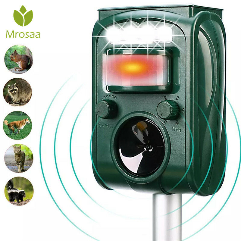 Tuin Zonne-energie Ultras Onic Outdoor Dier Repeller Motion Sensor Flash Light Hond Kat Wasbeer Konijn Dier Verdrijver