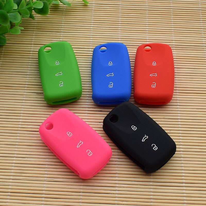 Car Silicone Flip Folding Key VW SEAT ALTEA TOLEDO LEON Cupra 3 Button remote control protector with logo jacket Cover styling