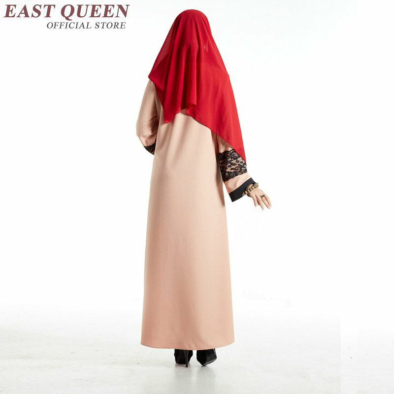 Fashion 2018 roze islamitische kleding voor vrouwen turkse vrouwen kleding patchwork kant moslim gewaad gratis grootte NN0268 HQ