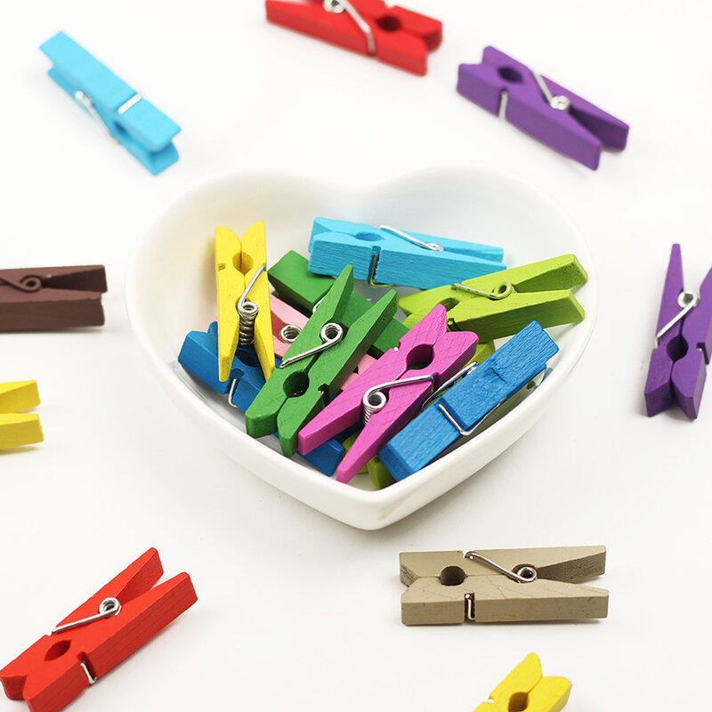 20PCS Random Mini Colored Spring Wood Clips Clothes Photo Paper Peg Pin Clothespin Craft Clips Party Decoration