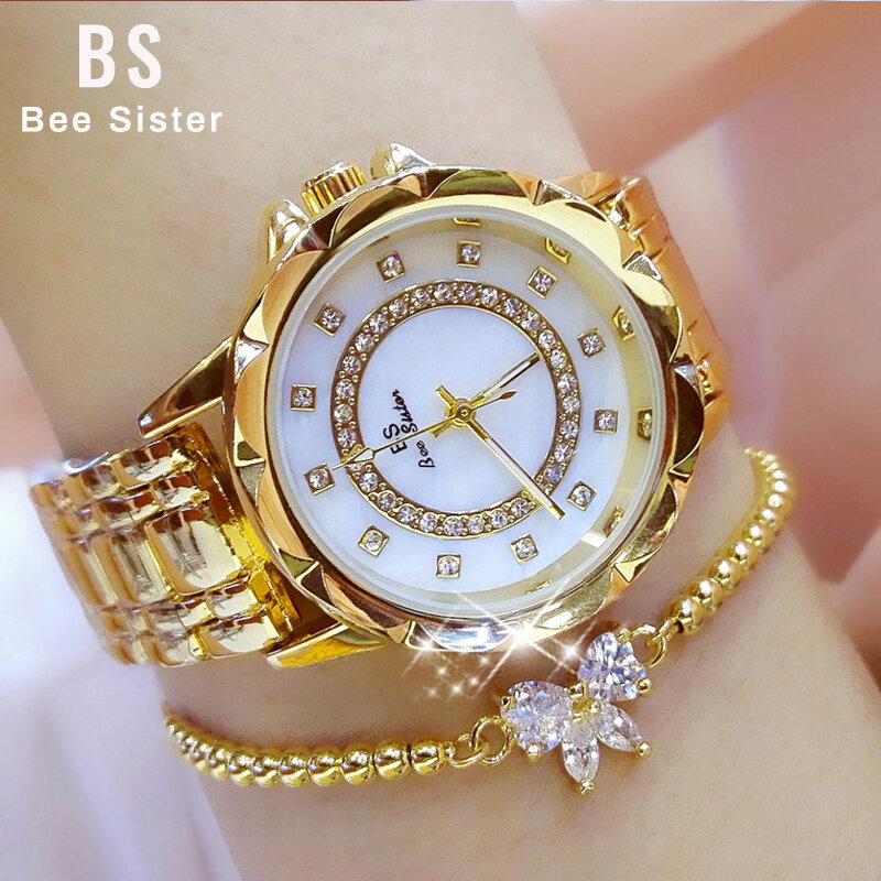 BS – montre de luxe pour femmes, marque de luxe, or Rose, diamant, pour robe, cadeau pour filles