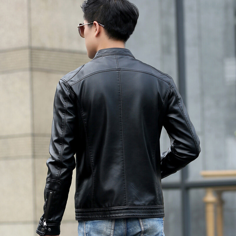 Giacca in pelle da uomo design stand colletto cappotto uomo casual cappotto in pelle da moto giacche in pelle di montone da uomo cappotti a vento