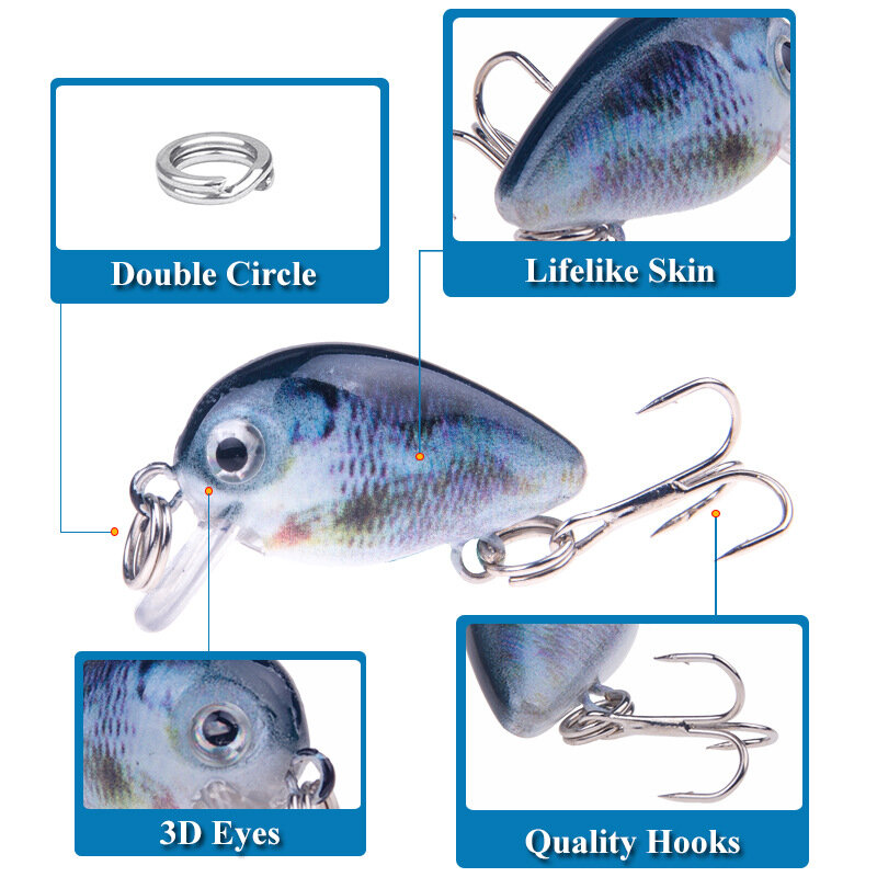 5PCS 3cm 2g Swim Fish Fishing Lure Artificial Hard Crank Bait topwater Wobbler Japan Mini Fishing Crankbait lure