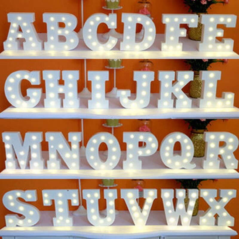 6'' White Wooden Letter LED Marquee Sign Alphabet Light Indoor Wall Light Up Night Light Wedding Event Decoration Gifts