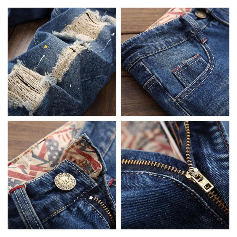 2019 Ripped jeans men hole distressed straight fashion casual homme denim trousers blue jeans men's plus size 29-38 male jeans