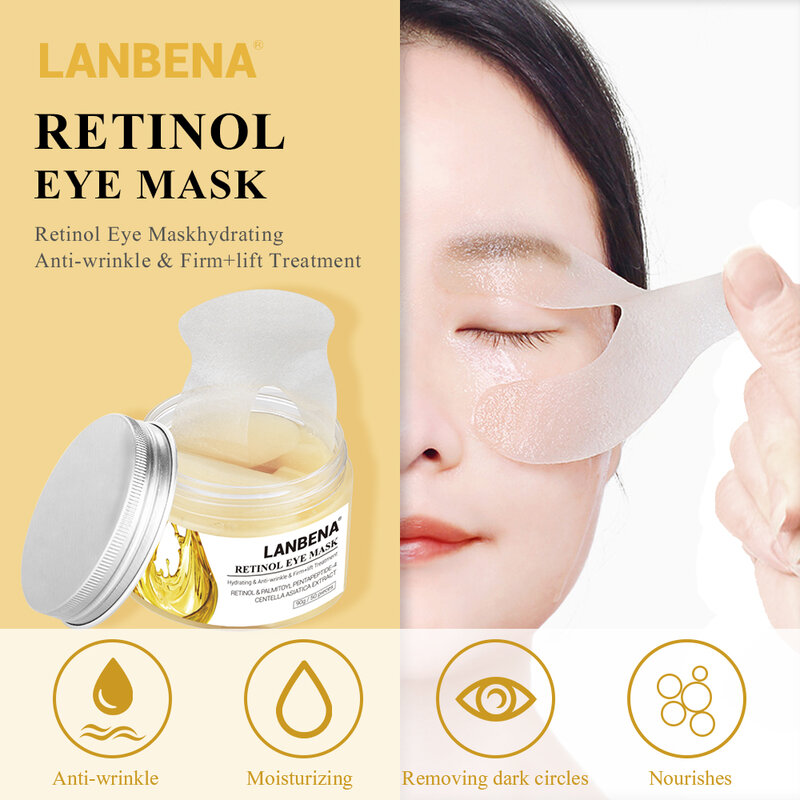 LANBENA-mascarilla de ojos con Retinol, parches de ácido hialurónico para los ojos, suero que reduce las ojeras, bolsas, reparación de líneas de ojos, nutre la piel reafirmante