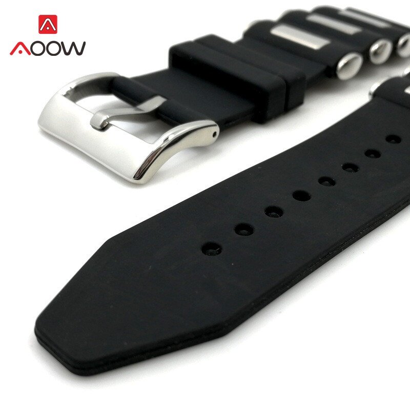 Pulseira de relógio de metal na moda universal, pulseira de silicone preta para relógio, substituição para pulso 20mm 22mm 24mm