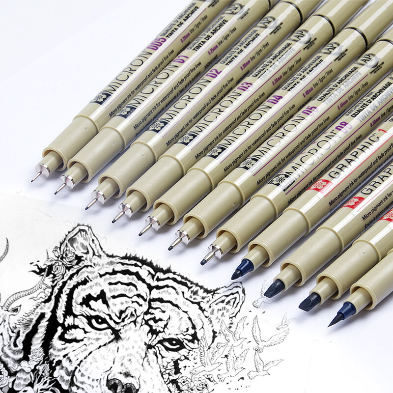Sakura 4-13 bolígrafo de aguja Pigma Micron XSDK, marcador negro, pincel, delineador para bocetos, diseño de dibujo, cómic de Manga