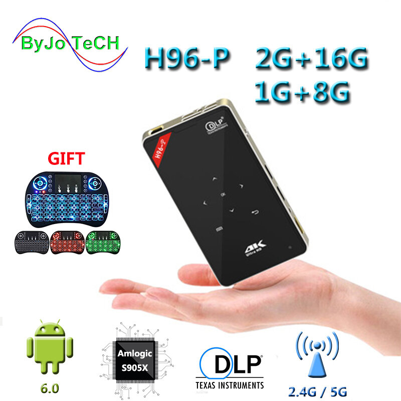 ByJoTeCH H96-P العارض 1G 8G أو 2G 16G البسيطة المحمولة جيب العارض DLP العارض الروبوت proyector المسرح المنزلي نظام H96p