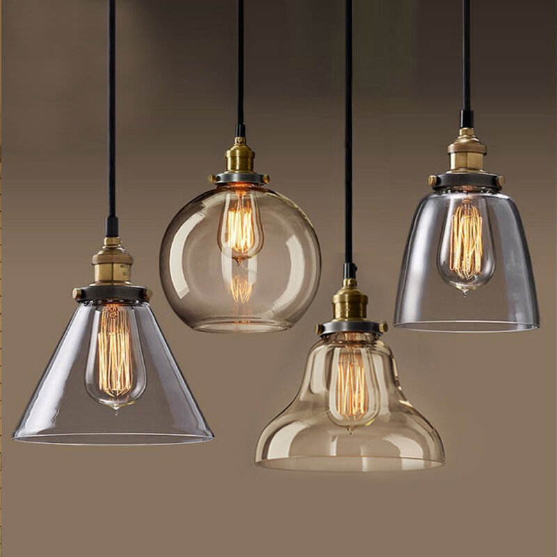 Lámpara colgante de vidrio cobre para restaurante, iluminación vintage, luminaria de suspensión, lámparas de vidrio antiguo