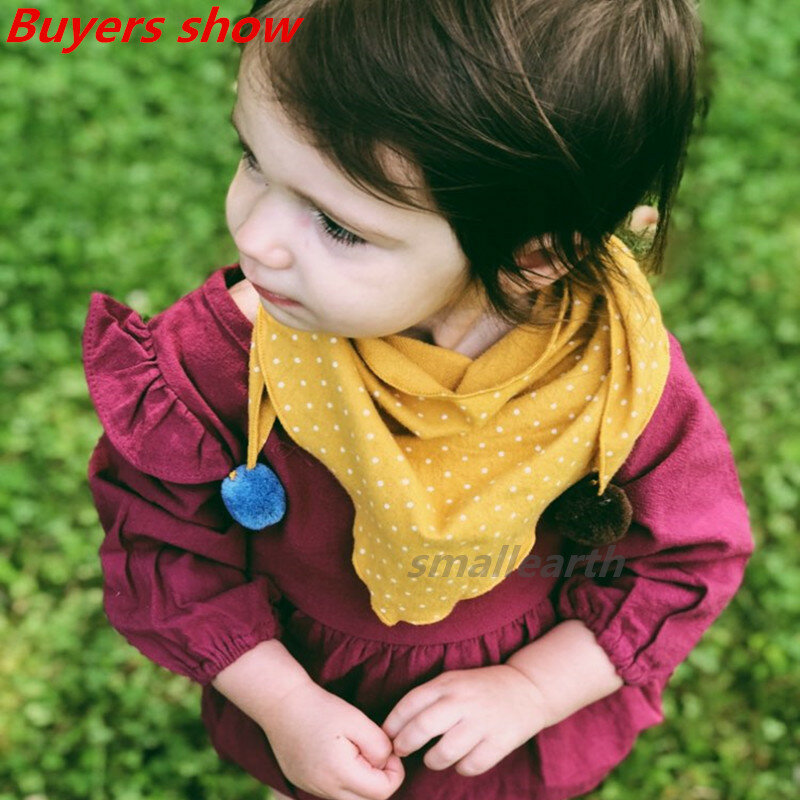 봄 여자 아기 도트 격자 무늬 삼각형 스카프, 가을 겨울 소년 소녀 목도리 어린이 면화 목 고리 따뜻한 아이 목도리