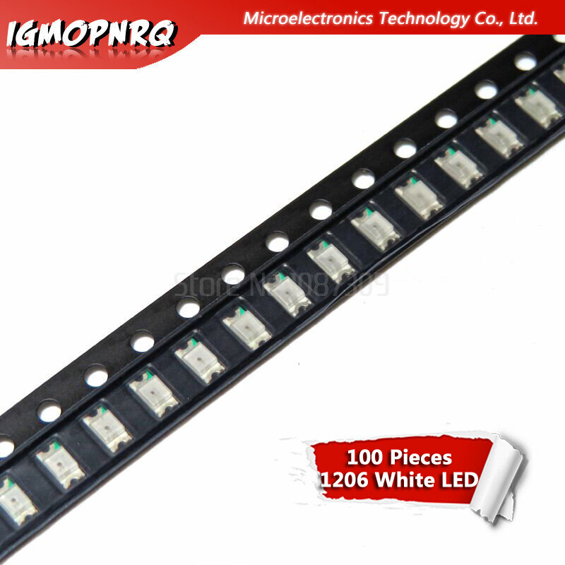 Díodos de luz de led brancos 100 smd 1206 com 3216 peças