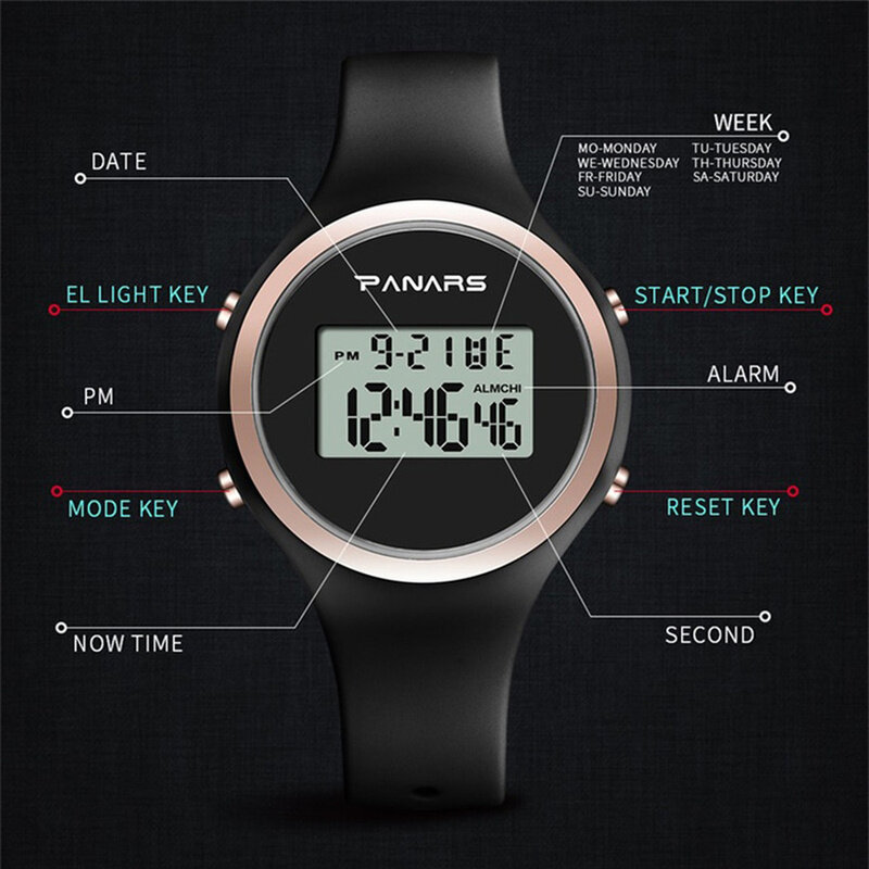 PANARS – montre de Sport pour femmes, numérique, étanche 50M, avec Led lumineuse, électronique