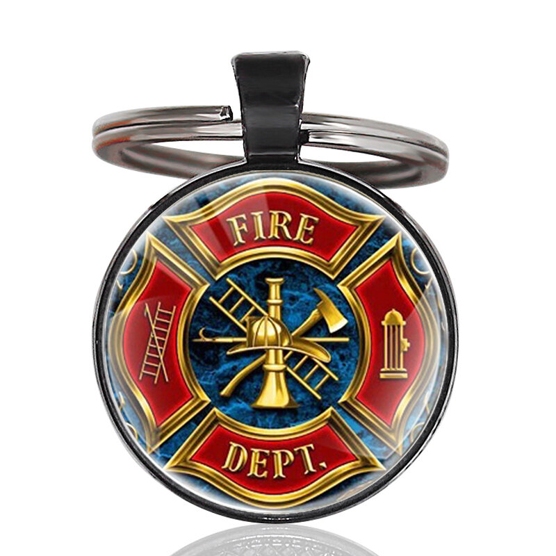 Porte-clés classique de contrôle des pompiers à la mode, Cabochon en verre artistique fier d'être un pompier
