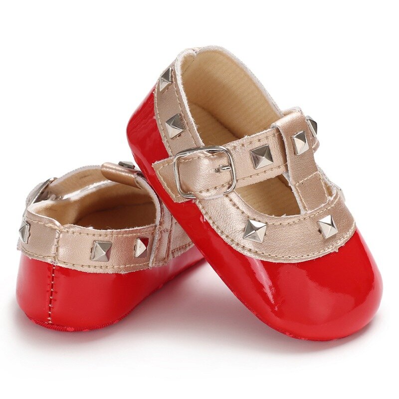 Zapatos de princesa con remaches de costura para niña, zapatillas de suela suave de PU para caminar, para Otoño e Invierno