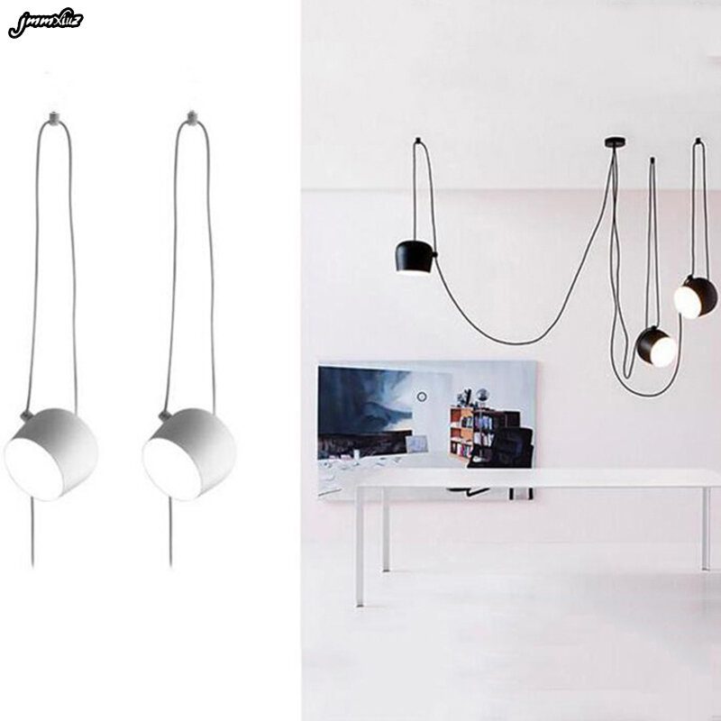 Jmmxiuz-lámpara colgante de aluminio para oficina, creativa, artesanal, moderna, para estudio, accesorio de AC110-240, color negro/blanco