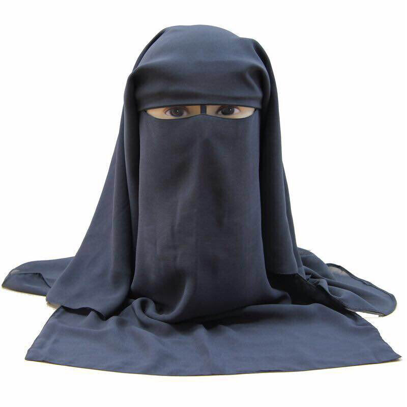 Bandana musulmana de 3 capas, gorro islámico, Hijab, velo, cubierta de cara negra, estilo Abaya