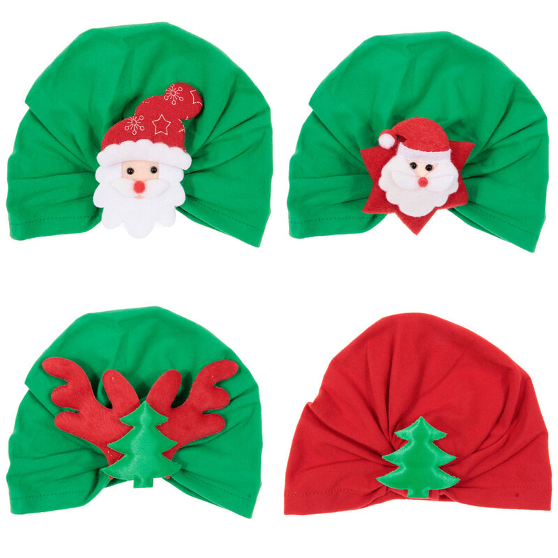 قبعة من مزيج القطن لحديثي الولادة ، عمامة مع فيونكة للأطفال ، إكسسوار للصور ، قبعة عيد الميلاد ، هدية الكريسماس