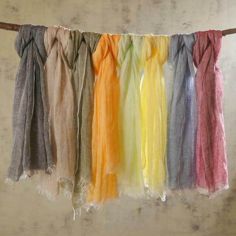 Cachecol unissex, lenço de algodão e linho para mulheres, lenço longo de cor sólida, unissex para primavera, verão e outono e inverno