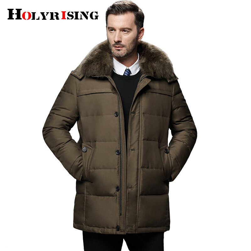 Holyrising sobretudo térmico masculino, capuz grosso desmontado quente para homens pato branco tamanhos grandes parca 2018-5