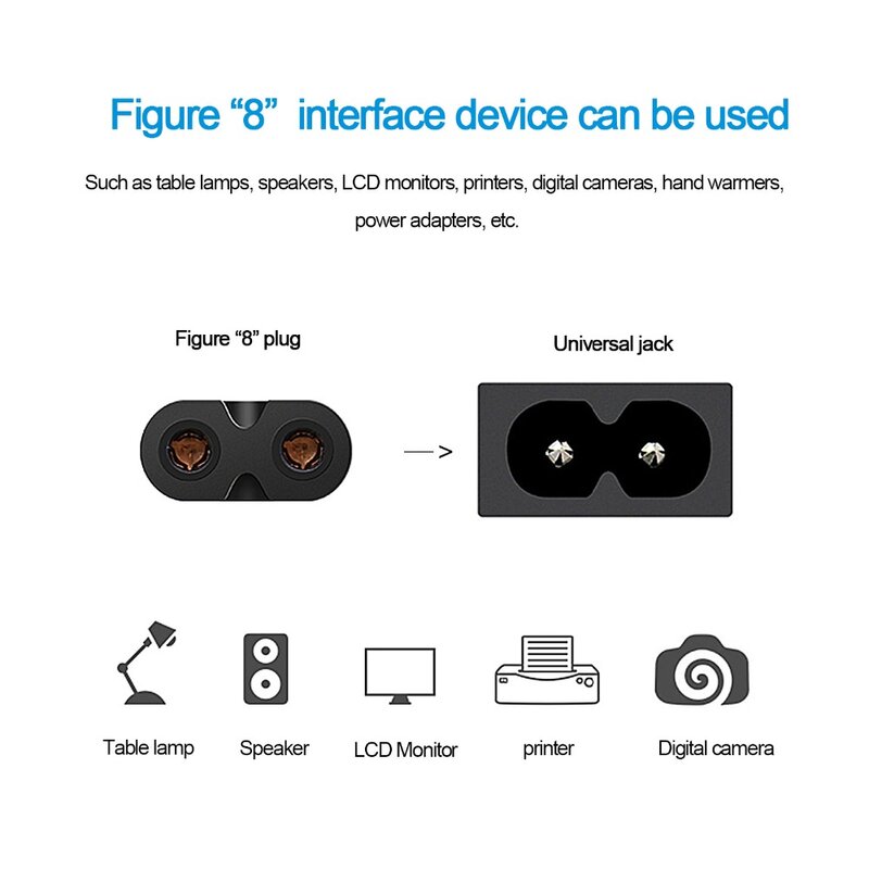 Cable de alimentación Universal para Monitor inteligente, conector NEMA 1-15P a IEC320 C7, figura 8, Cable de alimentación CA, 2 puntas, 6 pies