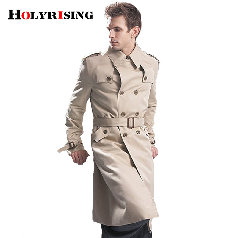 Gabardina clásica de doble botonadura para hombre, abrigo largo, chaquetas largas, abrigos de estilo británico, talla S-6XL