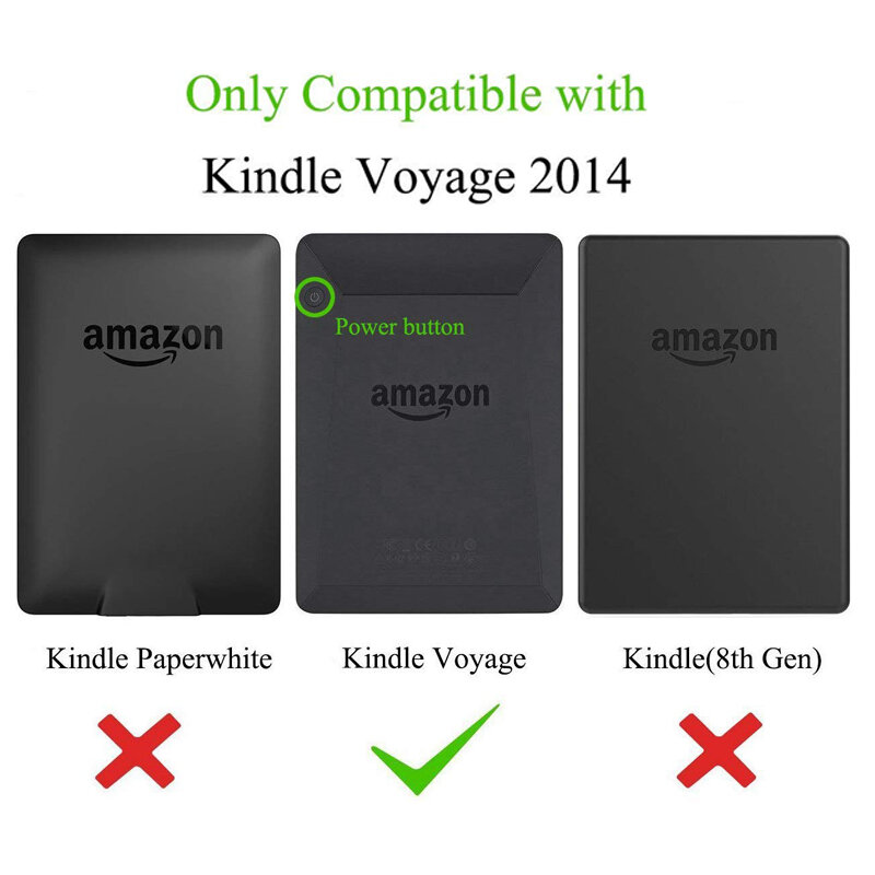 Kindle voyage caso-capa de couro premium de pouco peso do plutônio do ajuste fino com sono automático/wake