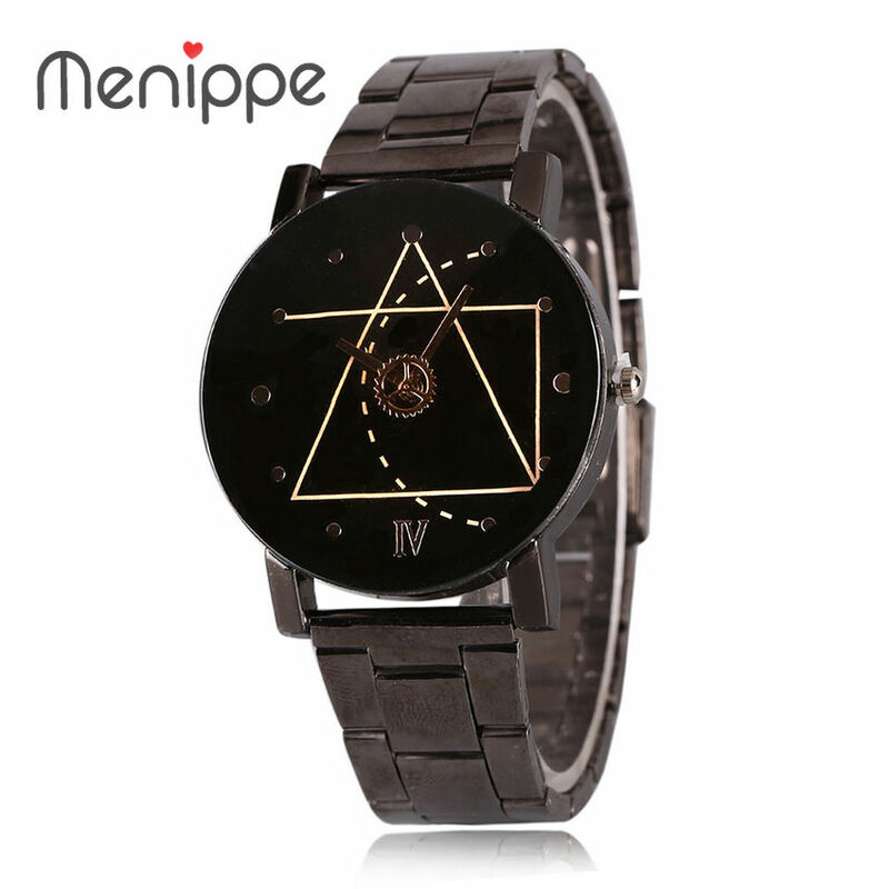 Relógio de pulso masculino com pulseira de aço inoxidável, equipamento clássico, mostrador geométrico, design de quartzo, presente para homens