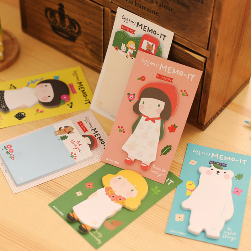3pcsX Cute Korean girl Kawaii Sticky Notes Post Memo Pad School Supplies Planner Stickers Paper Bookmarks Office Stationery