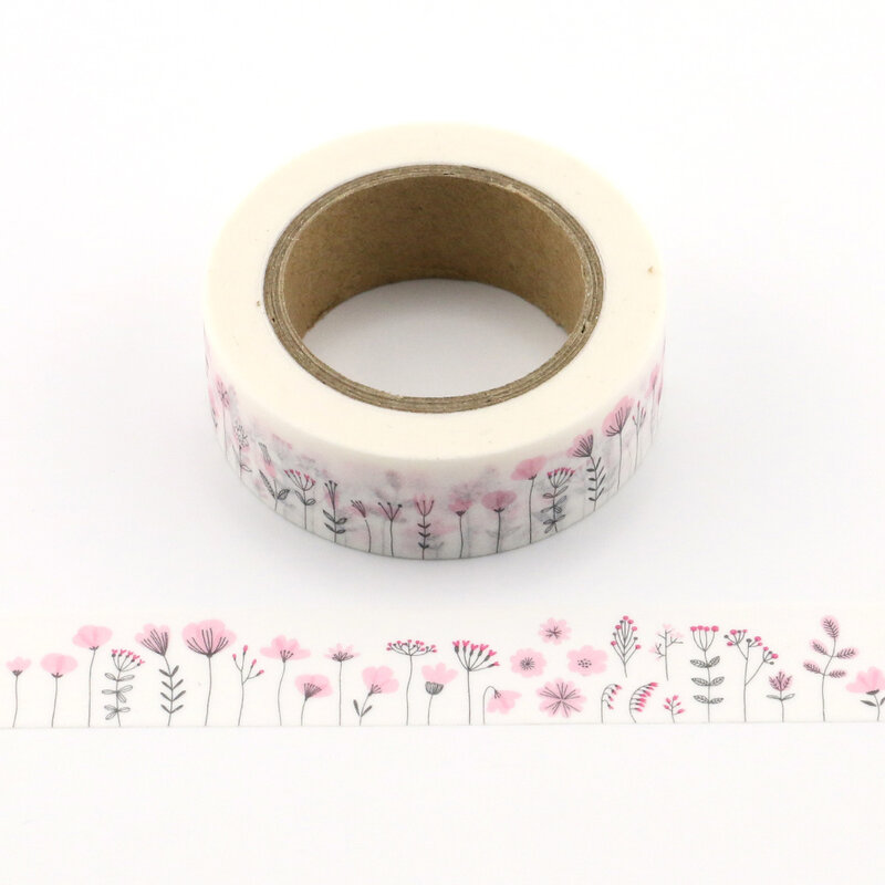 Fita washi decorativa de flores rosas, fita adesiva para scrapbooking de 10m, material de escritório e escola, 1 peça