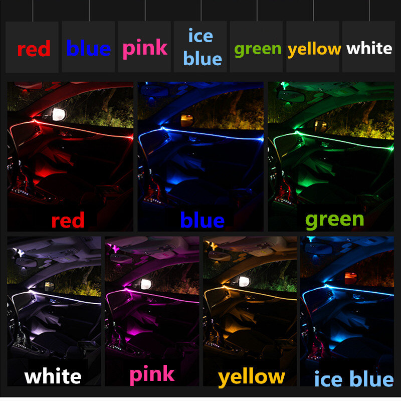 Lampe LED RGB 5 en 1 pour intérieur de voiture, lumière d'ambiance, multicolore EL néon, Bluetooth, téléphone/télécommande, 12V
