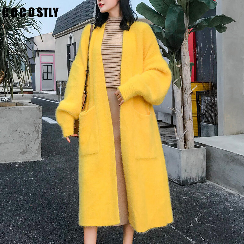 Autumn Winter Women Cashmere Cardigan Loose Casual Oversize Sweaters Mink Cashmere Long Cardigan Chic Wool Warm Knitted Coats