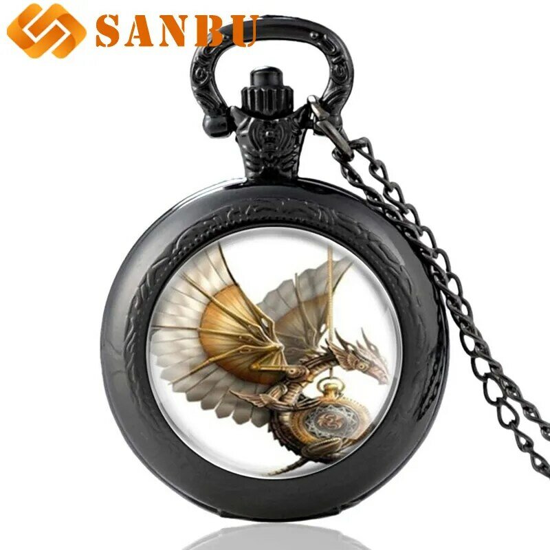 Стимпанк Дракон кварцевые карманные часы винтажные бронзовые мужские женские панк ожерелье ювелирные изделия