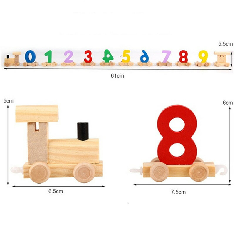 SUKIToy Math Wood Train Figure Model Toy with Number Pattern 0~9 Gift Early Learning Counting Material for Kids 18*8*8.5cm